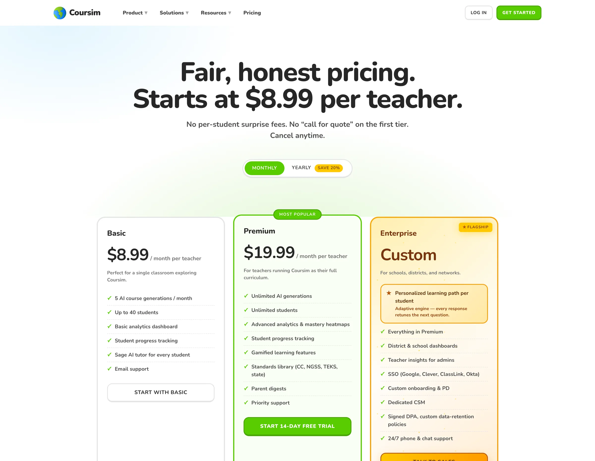 Coursim — the live site at desktop width