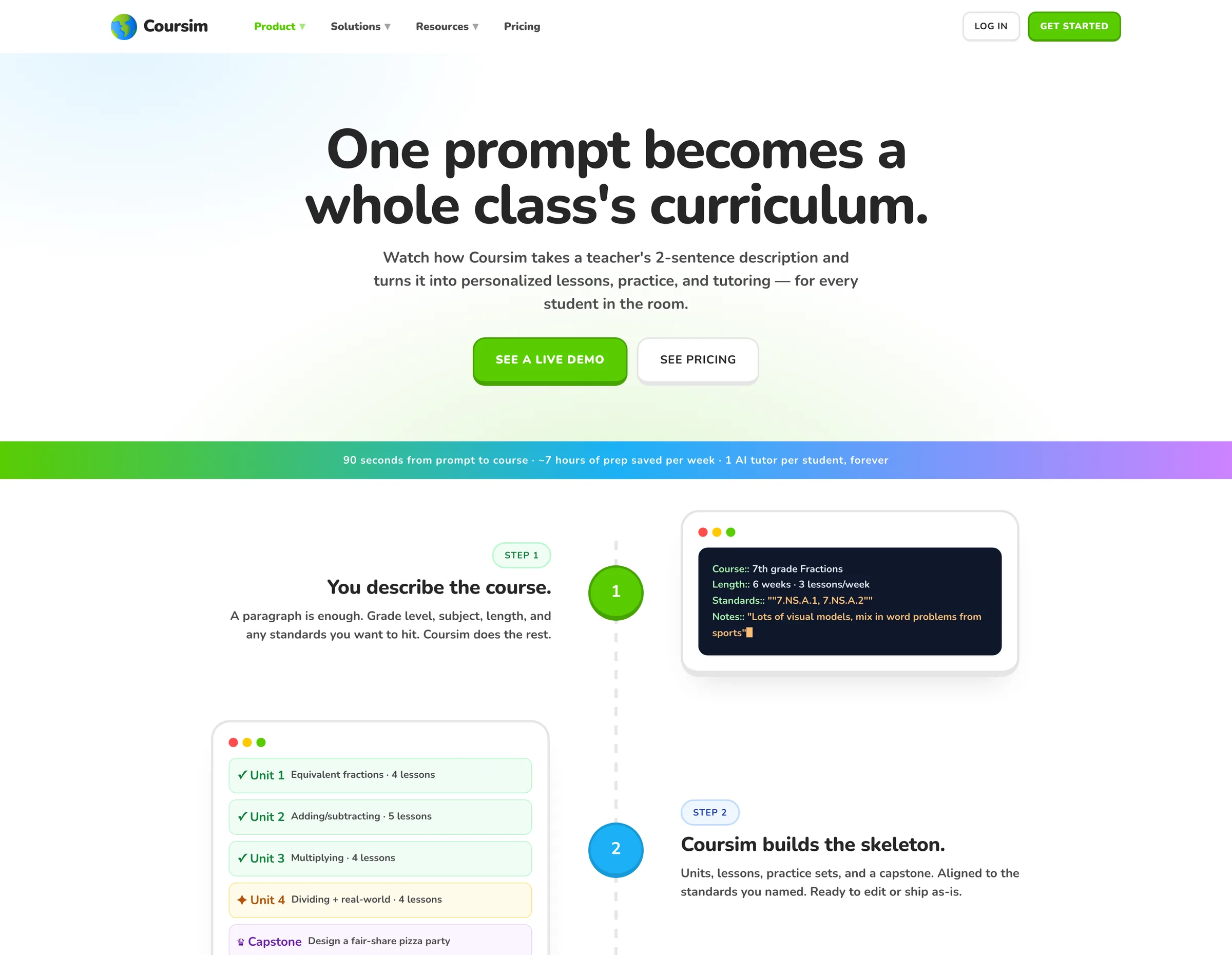 Coursim — the live site at desktop width